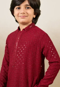 Chikankari Pure Cotton Kurta in Maroon