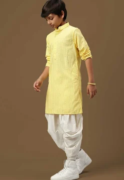 Chikankari Pure Cotton Kurta Set in Yellow