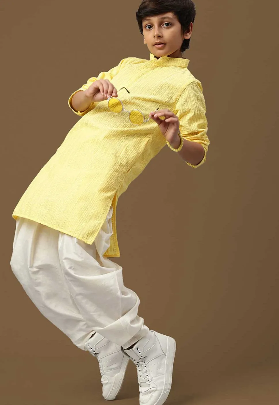 Chikankari Pure Cotton Kurta Set in Yellow