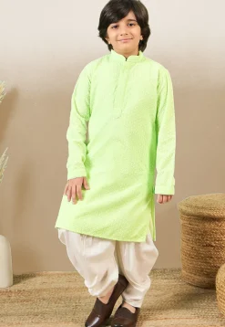 Chikankari Pure Cotton Kurta Set in Light Green