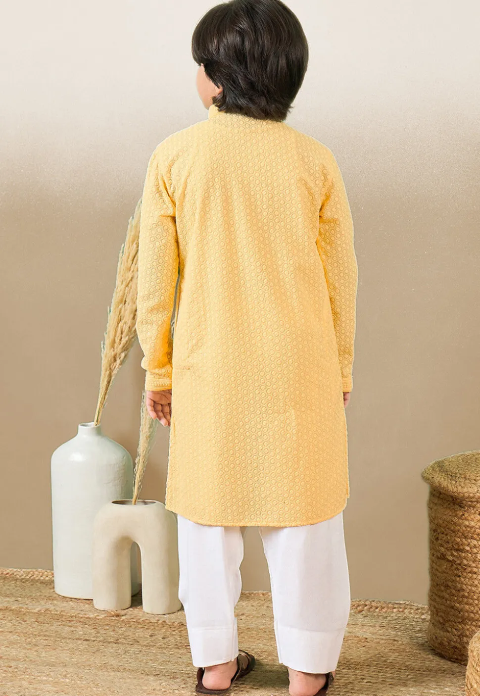 Chikankari Pure Cotton Kurta Set in Yellow