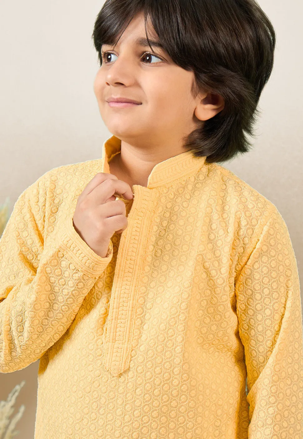 Chikankari Pure Cotton Kurta Set in Yellow