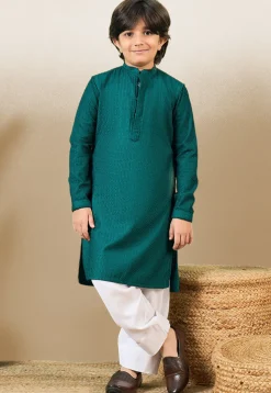 Chikankari Pure Cotton Kurta in Dark Teal Green