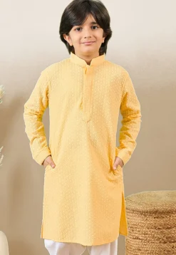 Chikankari Pure Cotton Kurta in Yellow