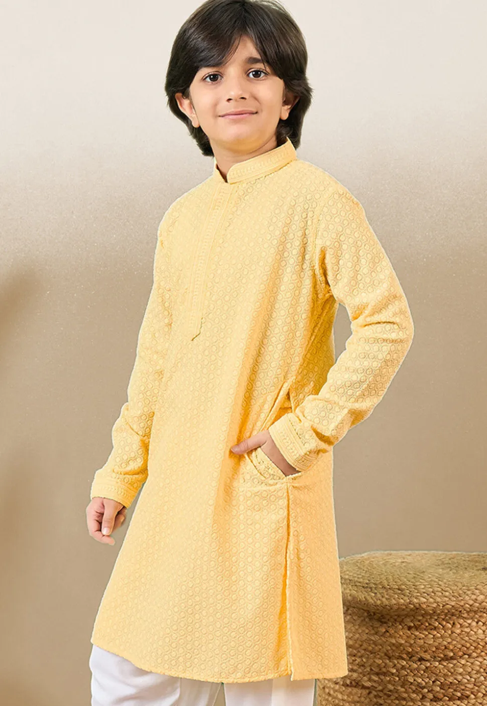 Chikankari Pure Cotton Kurta in Yellow