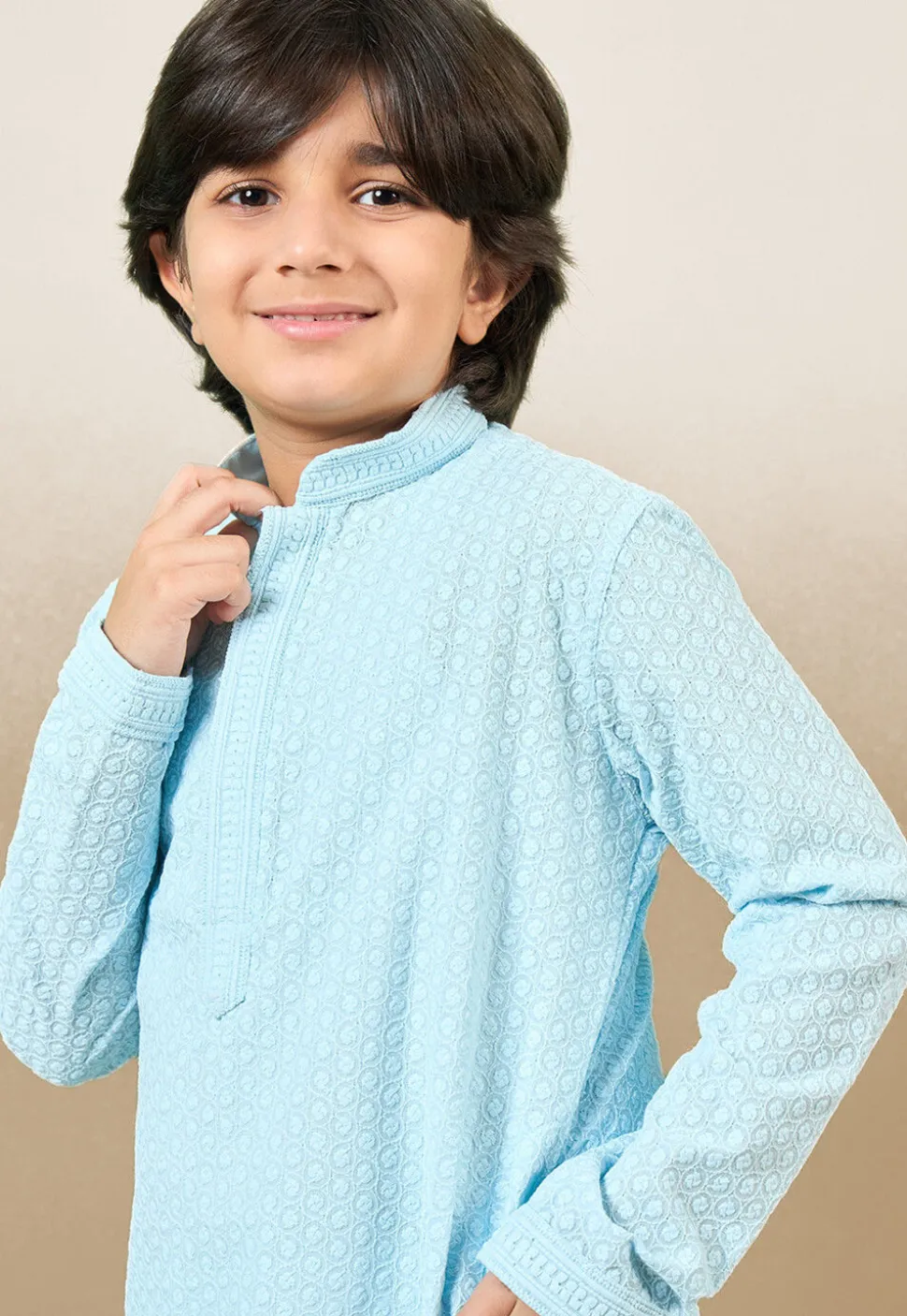Chikankari Pure Cotton Kurta Set in Sky Blue