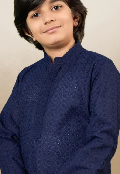 Chikankari Pure Cotton Kurta Set in Navy Blue