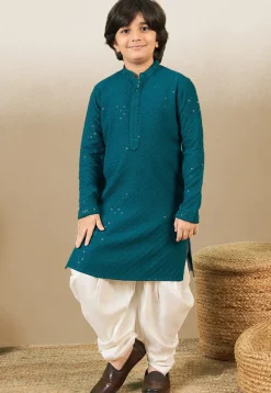 Chikankari Pure Cotton Kurta Set in Teal Blue