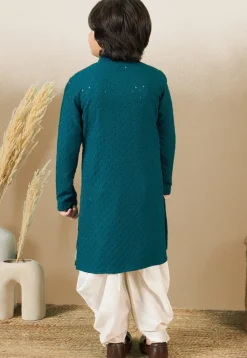 Chikankari Pure Cotton Kurta Set in Teal Blue