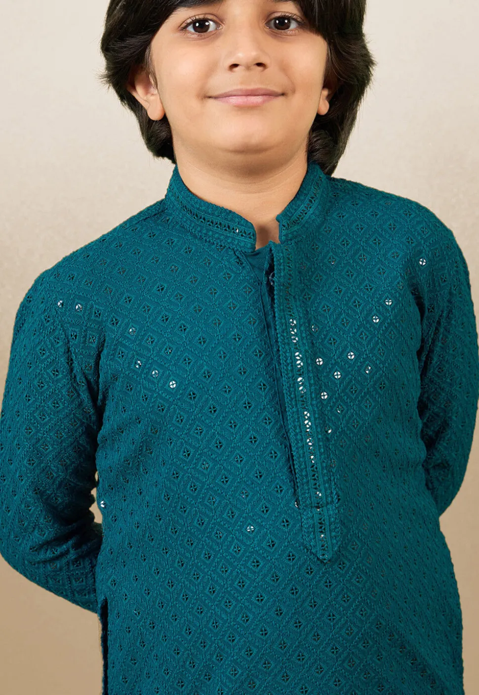 Chikankari Pure Cotton Kurta Set in Teal Blue