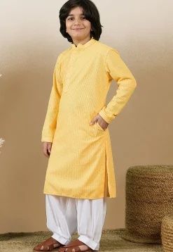 Chikankari Pure Cotton Kurta Set in Mustard
