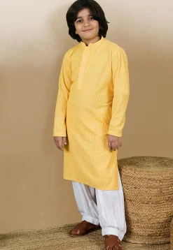 Chikankari Pure Cotton Kurta Set in Mustard