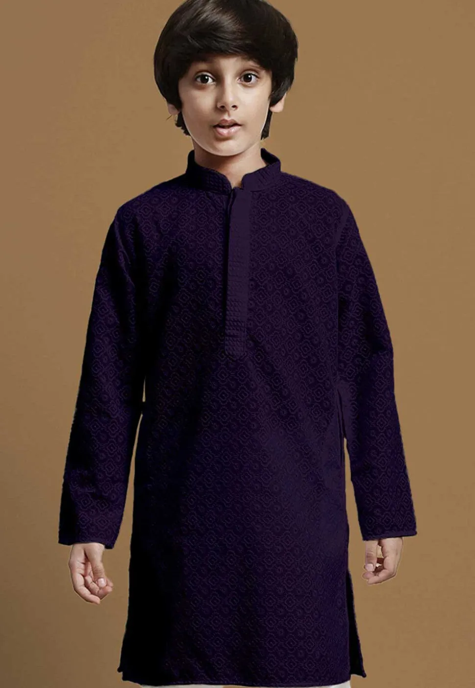 Chikankari Pure Cotton Kurta in Dark Purple