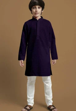 Chikankari Pure Cotton Kurta in Dark Purple