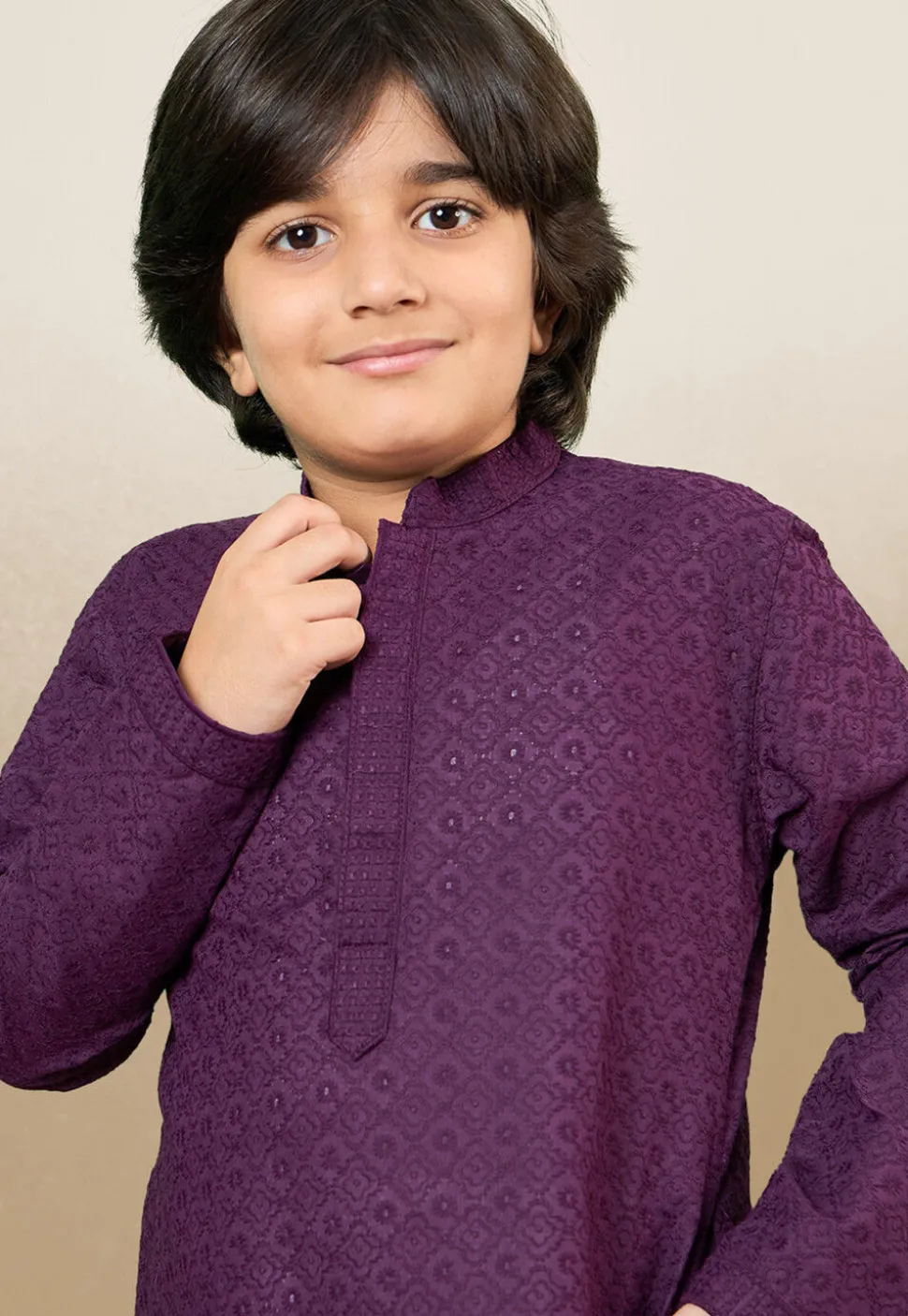 Chikankari Pure Cotton Kurta in Purple