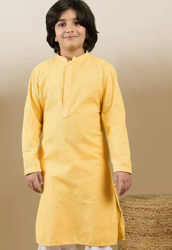 Chikankari Pure Cotton Kurta in Mustard