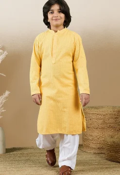 Chikankari Pure Cotton Kurta in Mustard