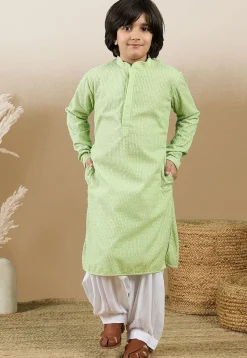 Chikankari Pure Cotton Kurta Set in Light Green