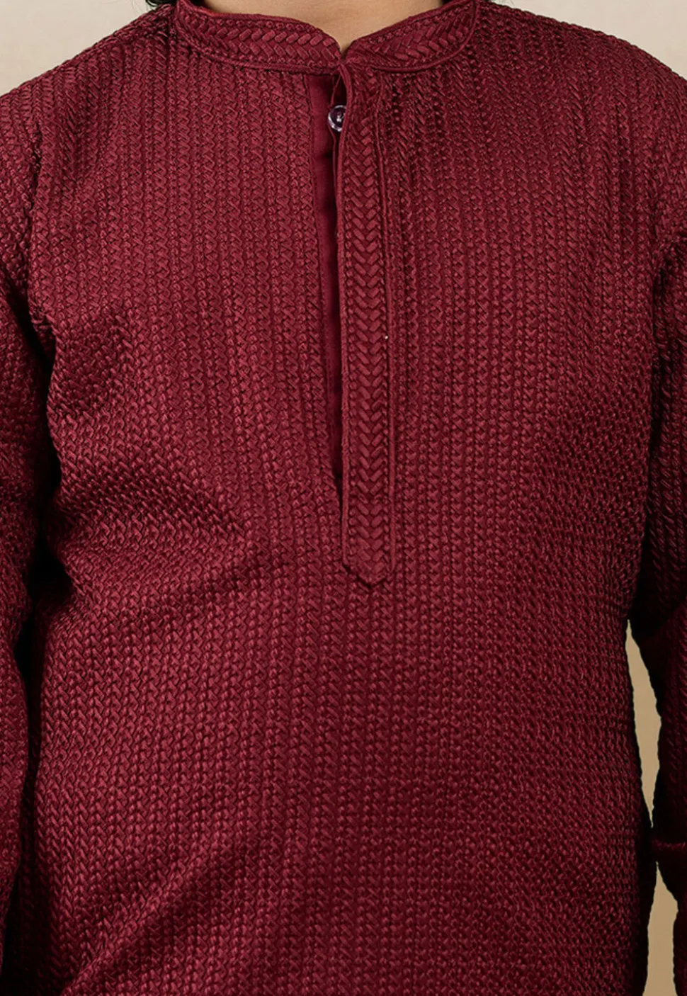 Chikankari Pure Cotton Kurta in Maroon