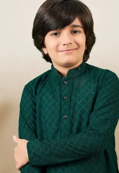 Chikankari Pure Cotton Kurta in Dark Green