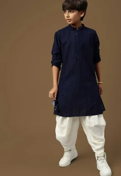 Chikankari Pure Cotton Kurta in Dark Blue