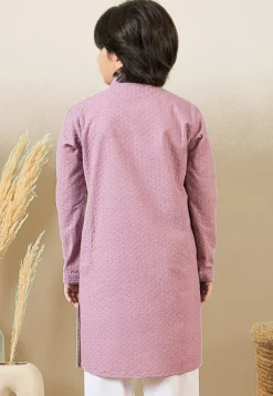Chikankari Pure Cotton Kurta in Light Purple