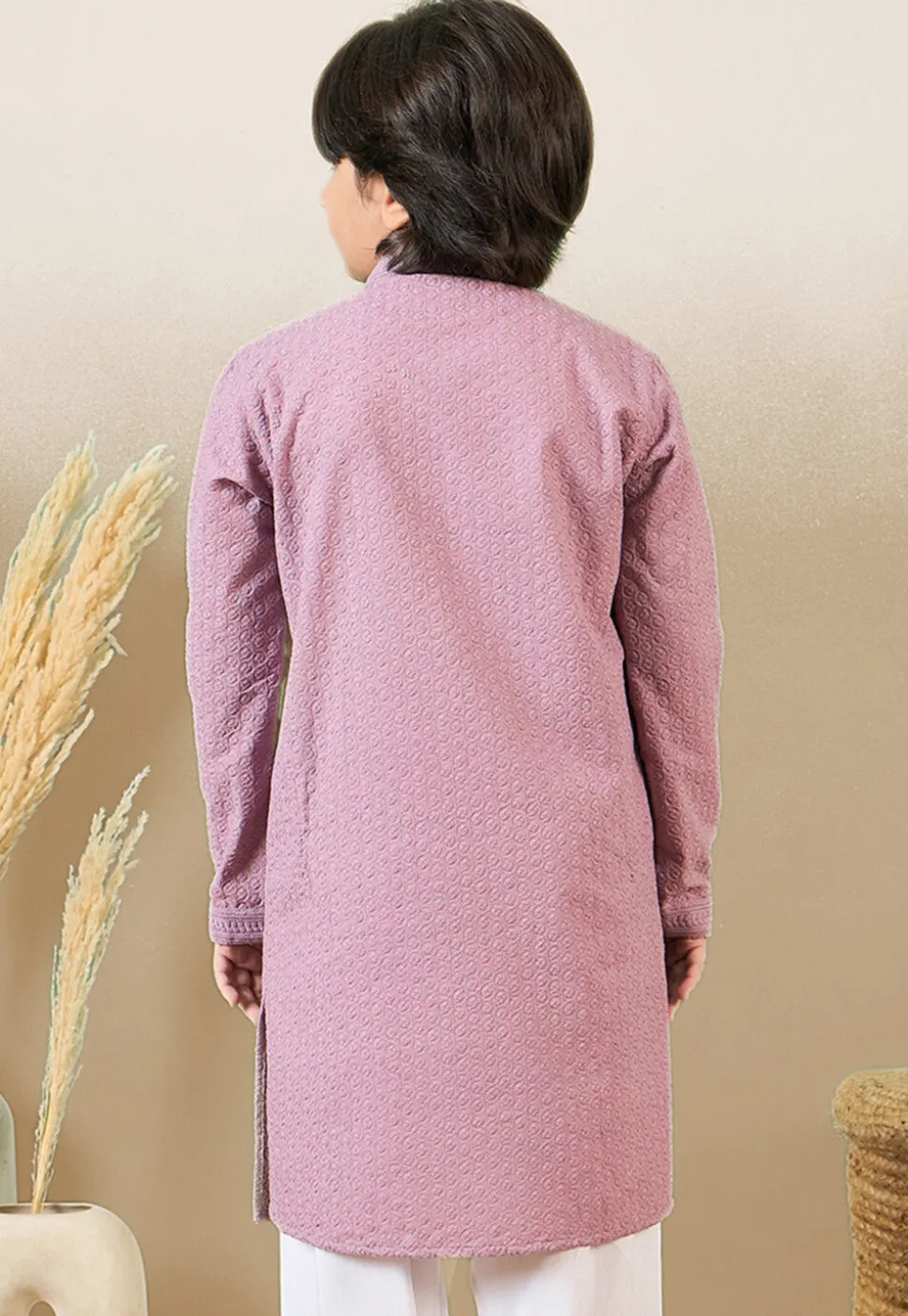 Chikankari Pure Cotton Kurta in Light Purple