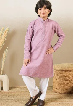 Chikankari Pure Cotton Kurta in Light Purple