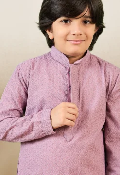 Chikankari Pure Cotton Kurta in Light Purple