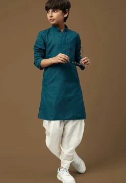 Chikankari Pure Cotton Kurta Set in Teal Blue