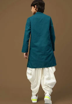 Chikankari Pure Cotton Kurta Set in Teal Blue