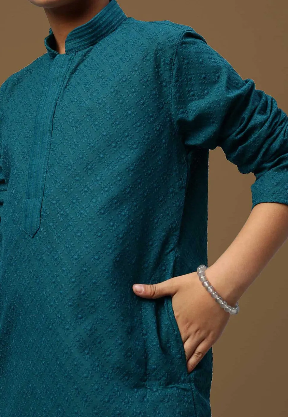 Chikankari Pure Cotton Kurta Set in Teal Blue