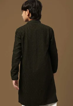 Chikankari Pure Cotton Kurta in Dark Olive Green