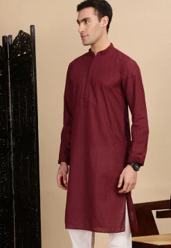 Chikankari Pure Cotton Kurta in Maroon