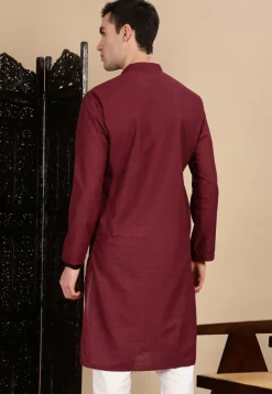 Chikankari Pure Cotton Kurta in Maroon