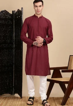 Chikankari Pure Cotton Kurta in Maroon