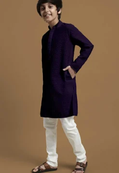 Chikankari Pure Cotton Kurta Set in Dark Purple