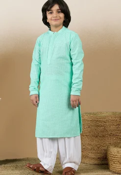 Chikankari Pure Cotton Kurta Set in Sea Green