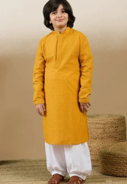 Chikankari Pure Cotton Kurta Set in Mustard