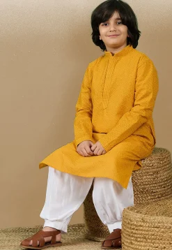 Chikankari Pure Cotton Kurta Set in Mustard
