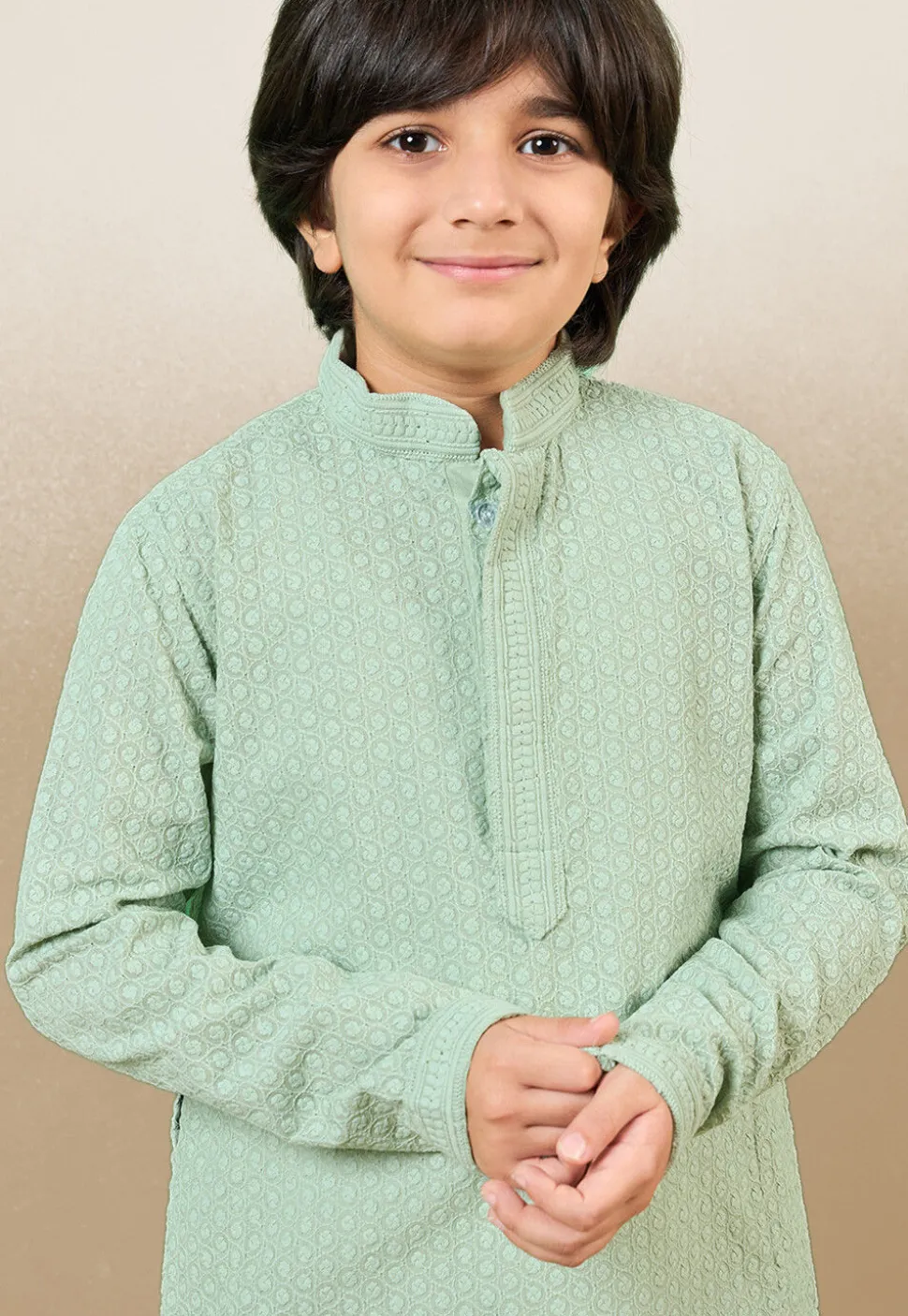 Chikankari Pure Cotton Kurta Set in Pastel Green