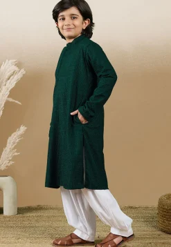 Chikankari Pure Cotton Kurta Set in Dark Green