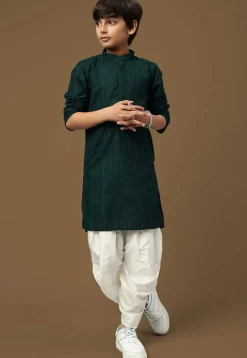 Chikankari Pure Cotton Kurta Set in Dark Teal Green