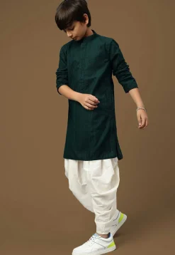 Chikankari Pure Cotton Kurta Set in Dark Teal Green