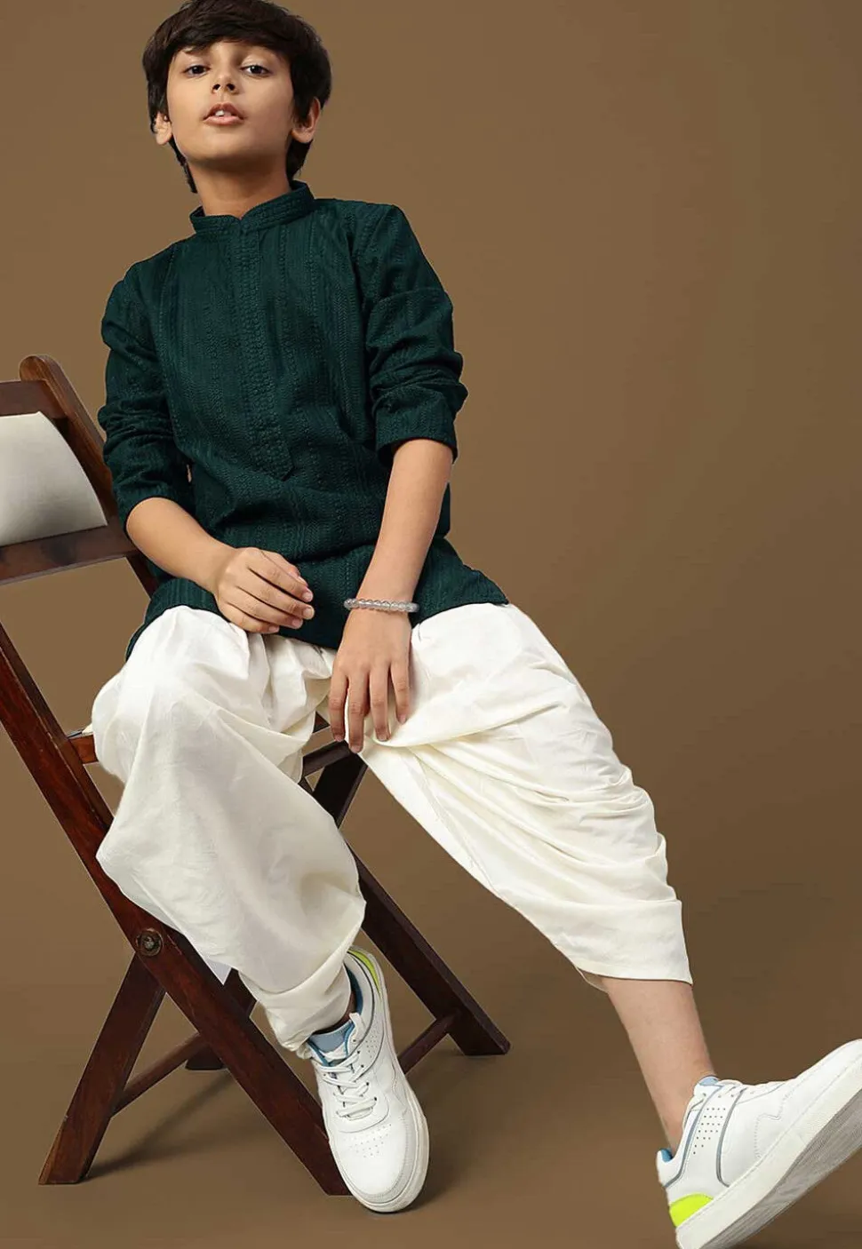 Chikankari Pure Cotton Kurta Set in Dark Teal Green
