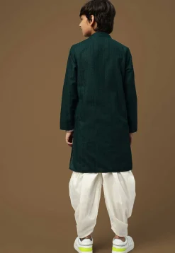 Chikankari Pure Cotton Kurta Set in Dark Teal Green