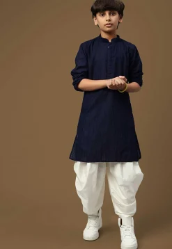 Chikankari Pure Cotton Kurta Set in Navy Blue