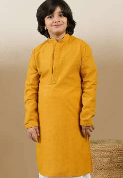 Chikankari Pure Cotton Kurta in Mustard