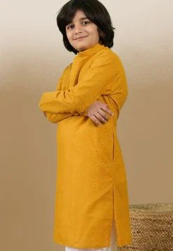 Chikankari Pure Cotton Kurta in Mustard