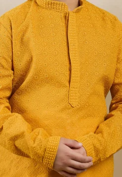 Chikankari Pure Cotton Kurta in Mustard